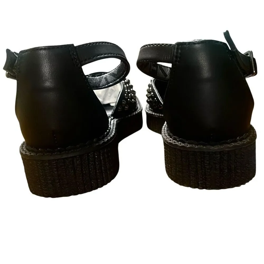 TUK Black Goth Spiked Pointed Toe Platform Mary Jane’s Ankle Buckle Sz 9 NWOB - Picture 4 of 6